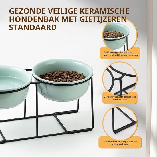 Verhoogde keramische dubbele hondenvoer- en waterbak met antislip houder voor middelgrote en grote honden, 2 x 1600 ml, ideaal voor comfortabel eten en drinken — afbeelding 4