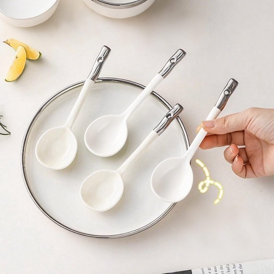 6 Stuks Japanese Style Ceramic Soup Spoon, Met Handvat enverzilverd, Ramen soeplepe, Keramische Dessertlepel, Voor Rijst Dessert Keukenservies — afbeelding 5