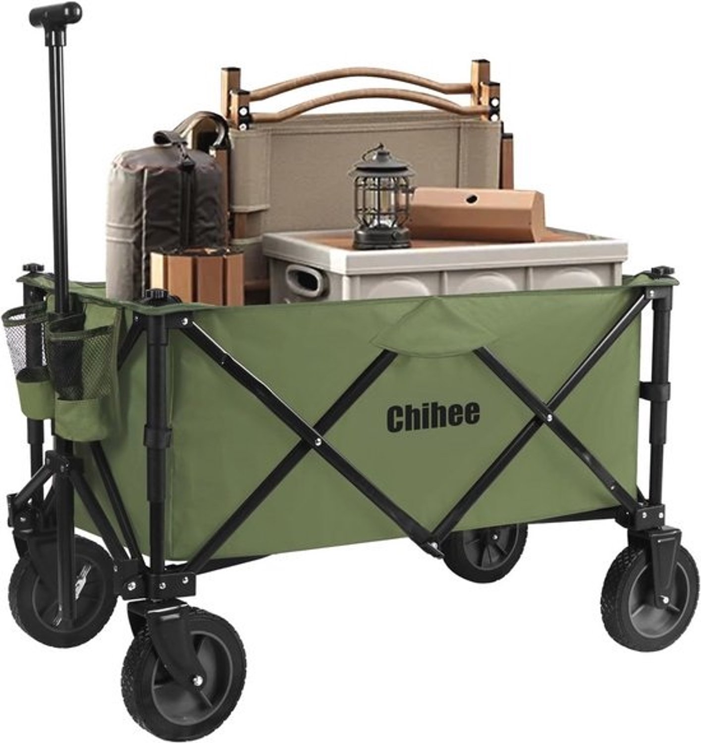 Opvouwbare tuinwagen - met remsysteem en 2 kopjeshouders - Ideaal voor camping en strand