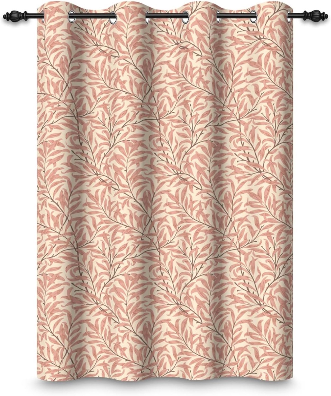 42x63 Inch Blackout Curtain Pink Plants Leaves Pattern Vintage Seamless Curtains Eyelets Thermal Insulation Eyelets - ShopVlot