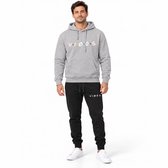 Trainingspak Heren - Joggingpak met Hoodie en Sportbroek - Katoen - Vibes print - Grijs - XXL