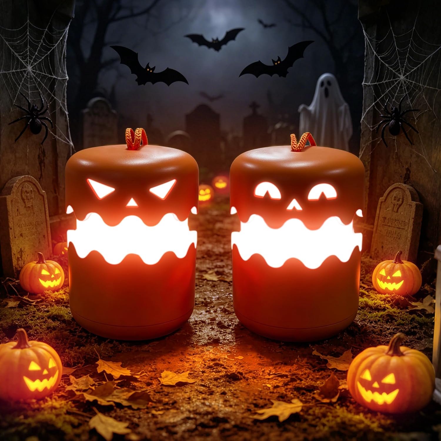 Pompoenlantaarn set van 2 - Draagbaar - Met licht - Perfect voor Halloween decoratie - ShopVlot
