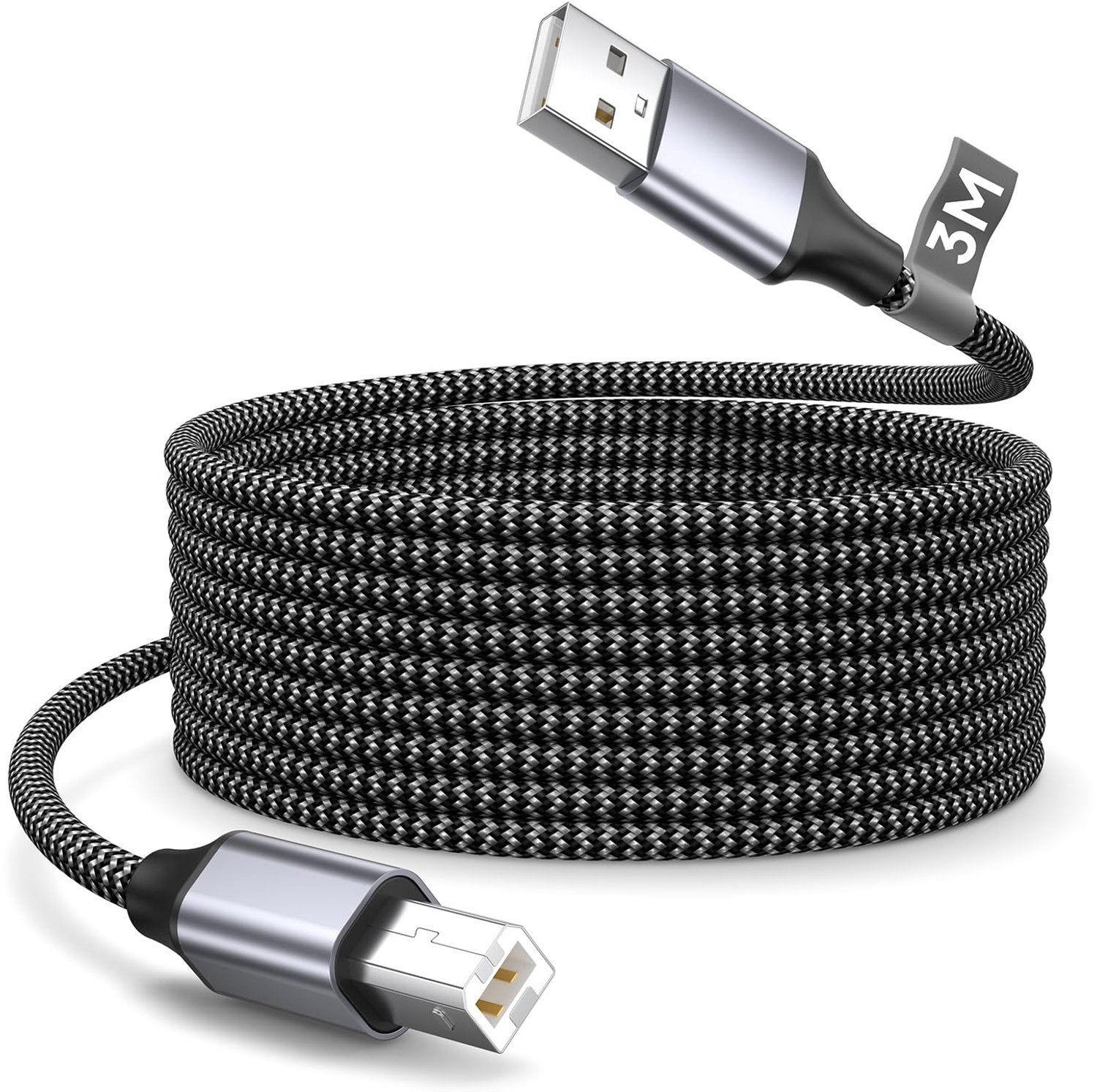 Printerkabel 3m, USB A naar B USB-printerkabel Nylon gevlochten USB 2.0 Type A naar Type B Scannerkabel Kopieermachinekabel Voor Canon, HP DeskJet/Envy, Epson, Lexmark,Dell, Xerox,Samsung,Brother enz