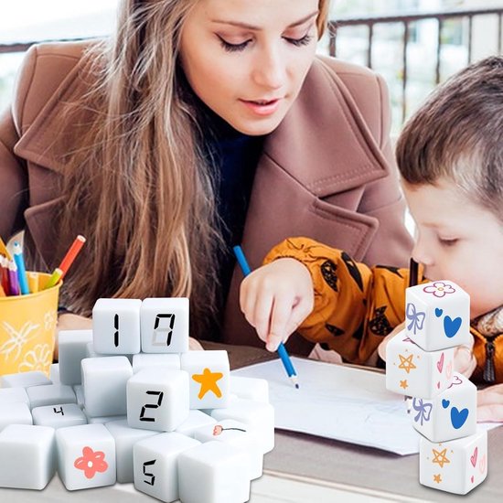 20 stuks witte blanco dobbelstenen, afgeronde blanco dobbelstenen, 25 mm acryldobbelstenen, 6-zijdig, doe-het-zelf stickers voor schilderen, rechthoekig voor bordspellen, leren, knutselen — afbeelding 3