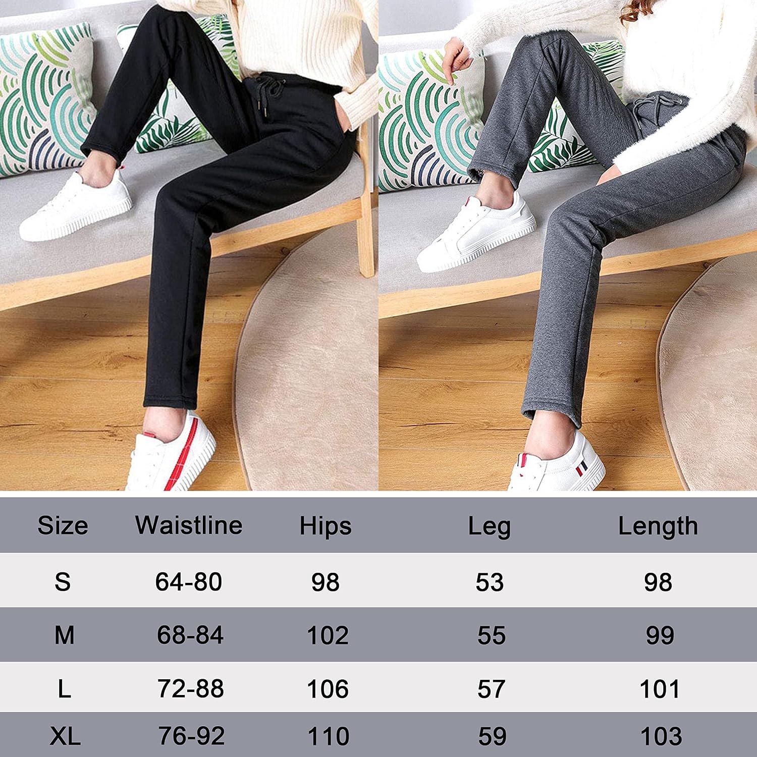 Warme damesbroek, winterwarme dikke legging van kasjmierwol, thermische panty leggings met fleece winterbroek, katoen, grijs, L