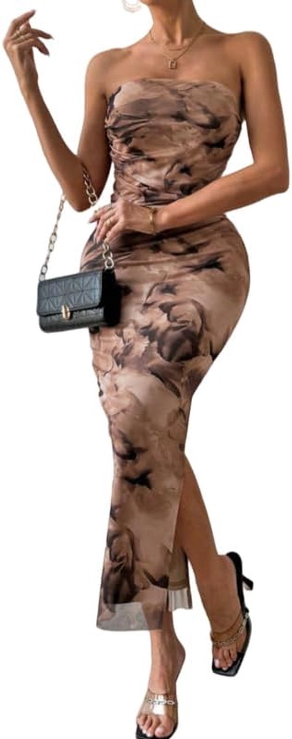 Buisjurk voor dames, sexy, strak, maxi-jurk, elegante bloemenprint, mesh-zomerjurk, mouwloos, lange jurk, figuurbenadrukkende partyjurk, kokerjurk, etui-jurk, cocktailjurk, bruiloftsgast