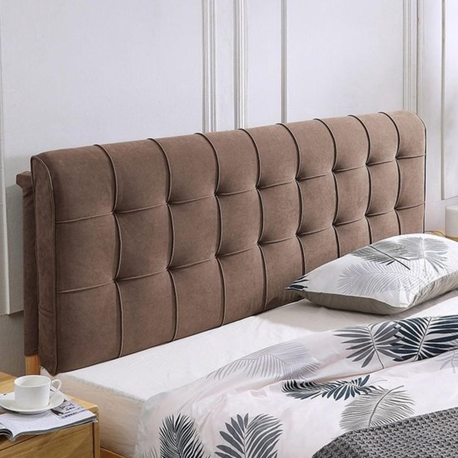 Gestoffeerd hoofdbord - Wandkussen voor het bed - Comfortabel ontspannen - Afneembare hoes - 190 cm - Koffie