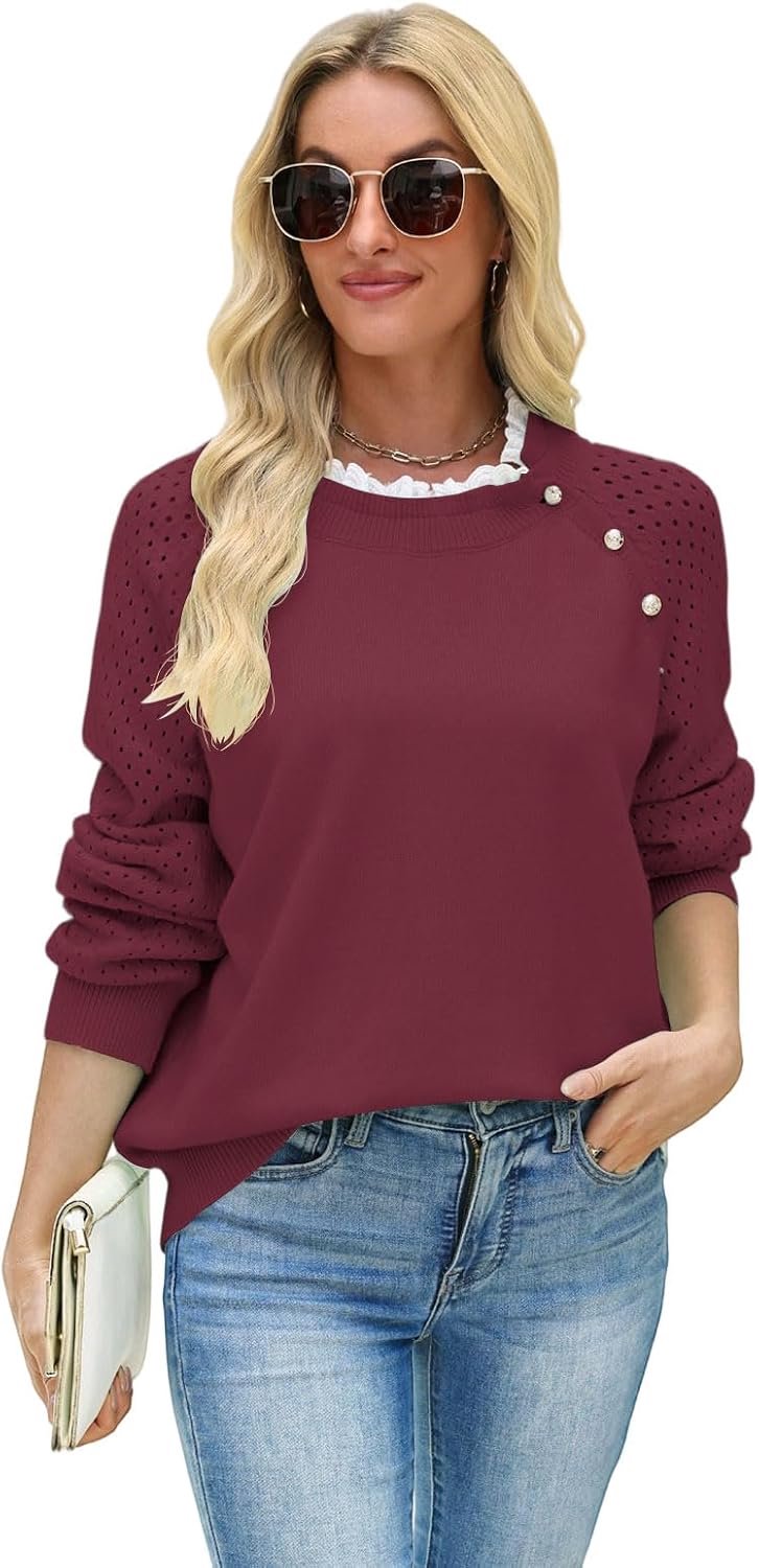 Truien Truien Vrouwen Lange Mouw Trui Dames Patchwork Kant Tops Zachte Knop Tops Gebreide Trui Ronde Hals Casual Herfst Winter Trui