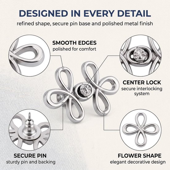 8 stuks broek strakker maken clips, broekband strakker maken, vierklaver jeansknopen zonder naaien voor broekverkleining, verstelbare taille pin voor jeans, broeken en rokken, metalen — afbeelding 5