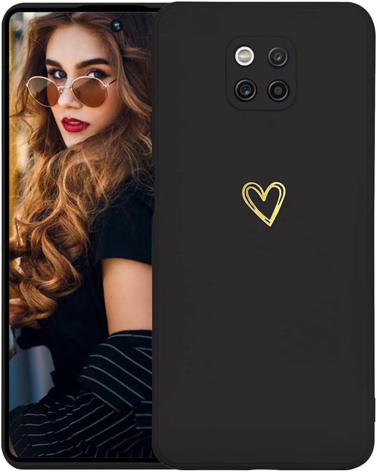 Hoesje voor Huawei Mate 20 Pro Case,Minimalistisch Ontwerp Glad Silicone Hoes met Hartpatroon,Ultradun Zacht TPU Dames Meisje Shockproof Phone Case,Zwart
