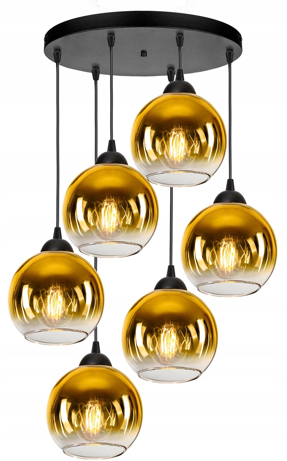 Glazen Hanglamp Zwart Goud 6x E27 Loft Stijl