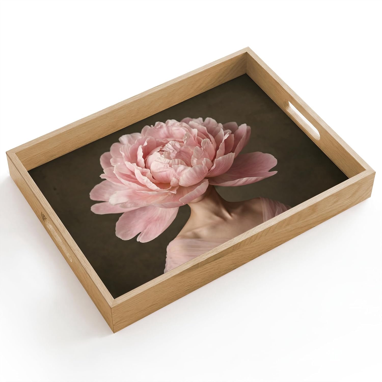 Houten Dienblad Rechthoekig 40x30 cm Serveerblad Met Handgrepen Krasbestendig Hittebestendig Wooden Serving Tray Koffie Thee Eten Gezicht - Roos - Roze