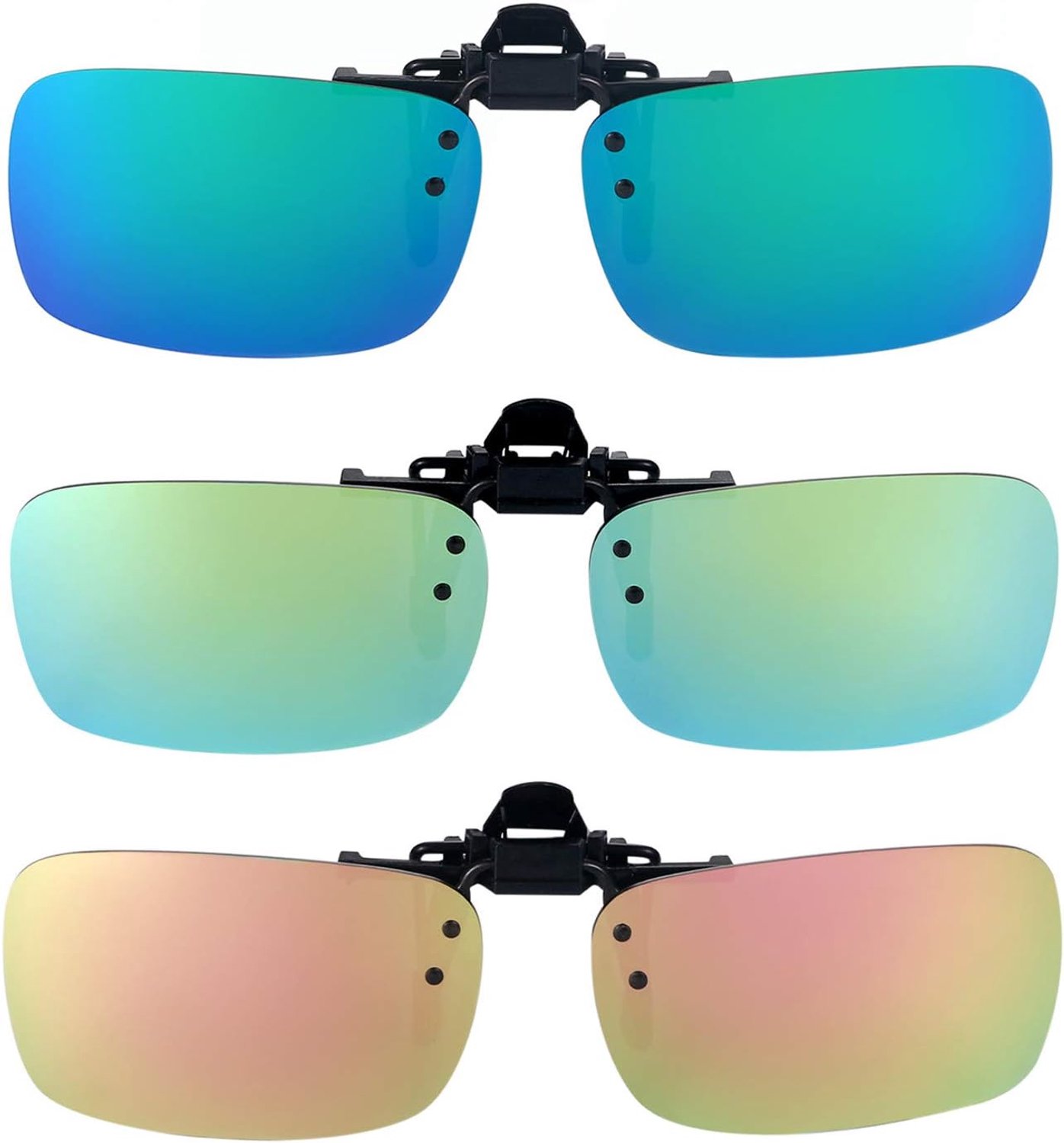 Aroncent Zonnebril clip-on UV400 zonnebril, voorhanger, brilbevestiging, clip-on, gepolariseerd, metalen frame, 3 stuks