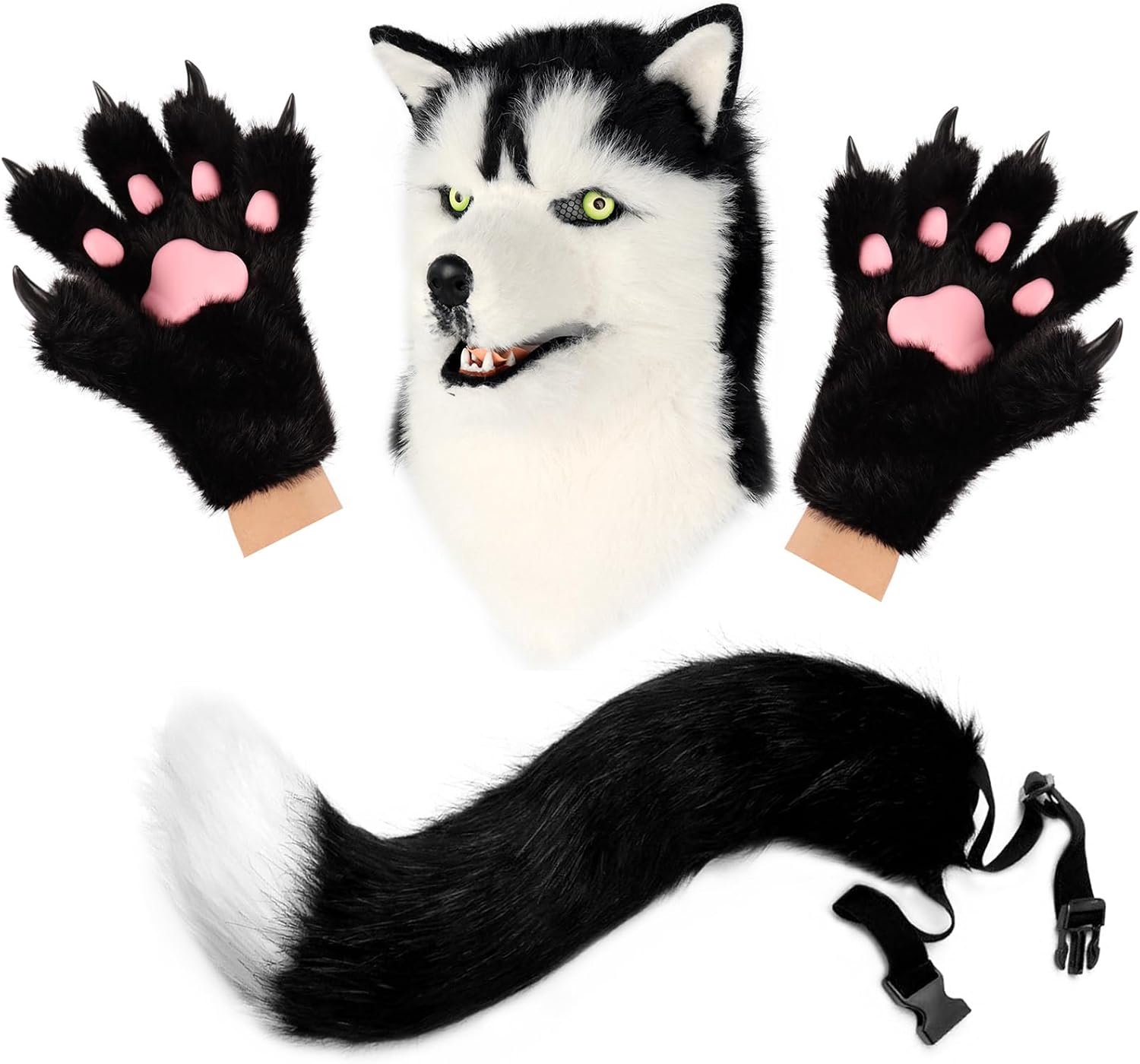 Dier Hond Hoofd Masker Nieuwigheid Pluche Staart Klauw Poot Wanten Handschoenen Set Halloween Party Maskerade Kostuum Cosplay