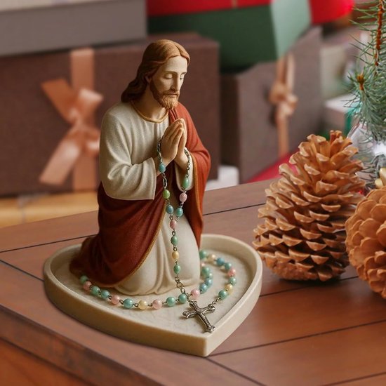 Rozenkrans standaard - 10,2 cm halsketting display display display retro katholiek religieus ornament, elegante rozenkrans organizer | stabiele hars basis voor boekenkast, kantoor, slaapkamer, tafel — afbeelding 3