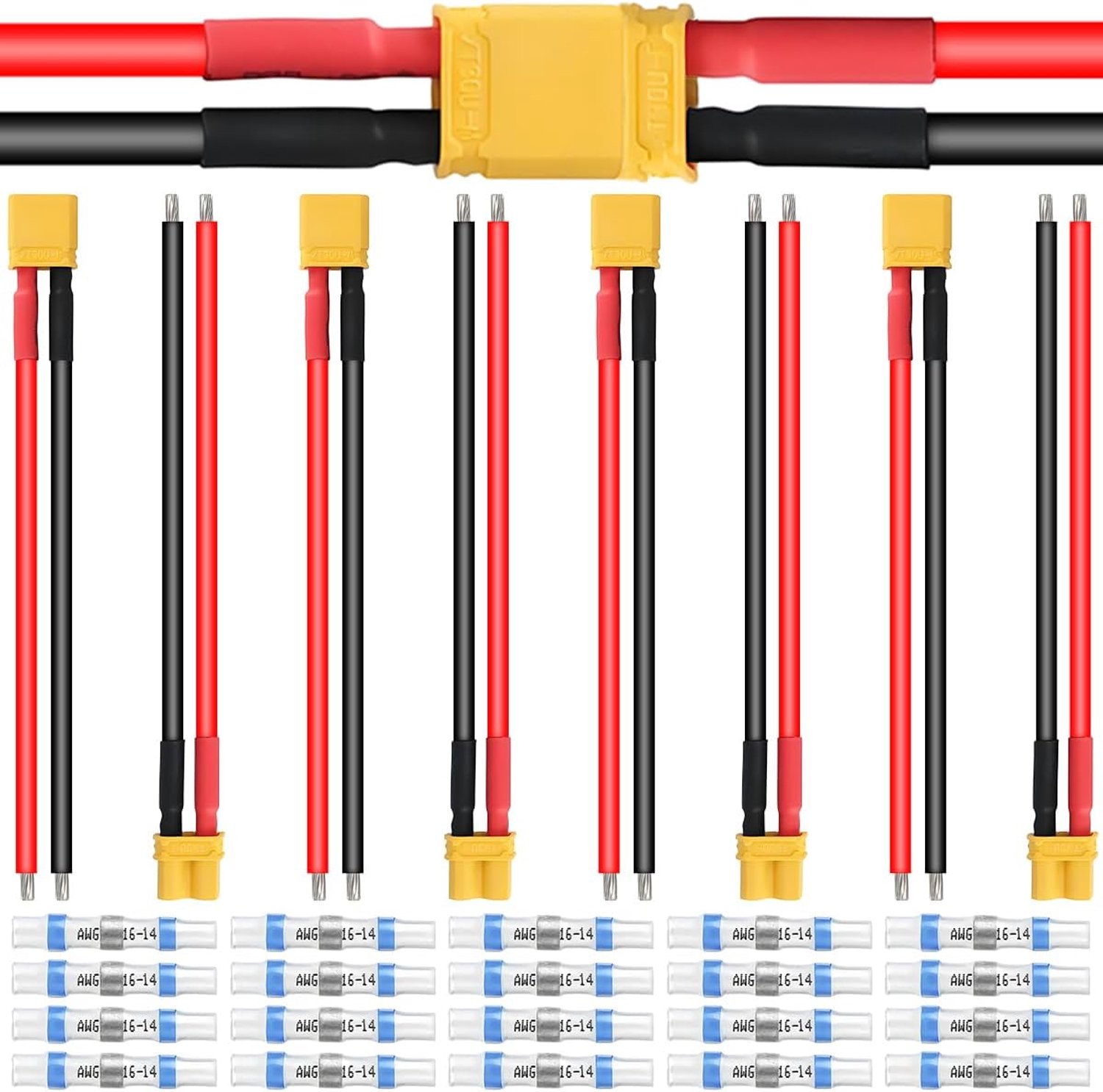 5 paar XT30U verlengkabels mannelijk vrouwelijk met kabel 10 cm / 3,9 inch 16 AWG, XT30U PA66 adapters met siliconen kabel met krimpkous