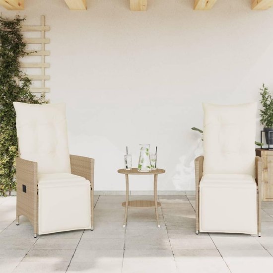 Poly rattan verstelbare rugleuning tuin balkon 3 delig beige crème — afbeelding 2
