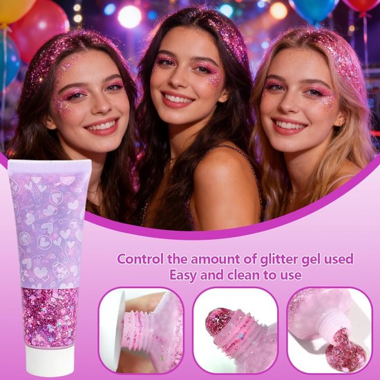 50 ml fles glitterbodylotion, glitter voor het gezicht, voor het gezicht - Cosmetisch product voor festivals,haar, nagels - Langdurige, sprankelende make-up（Roze） — afbeelding 4