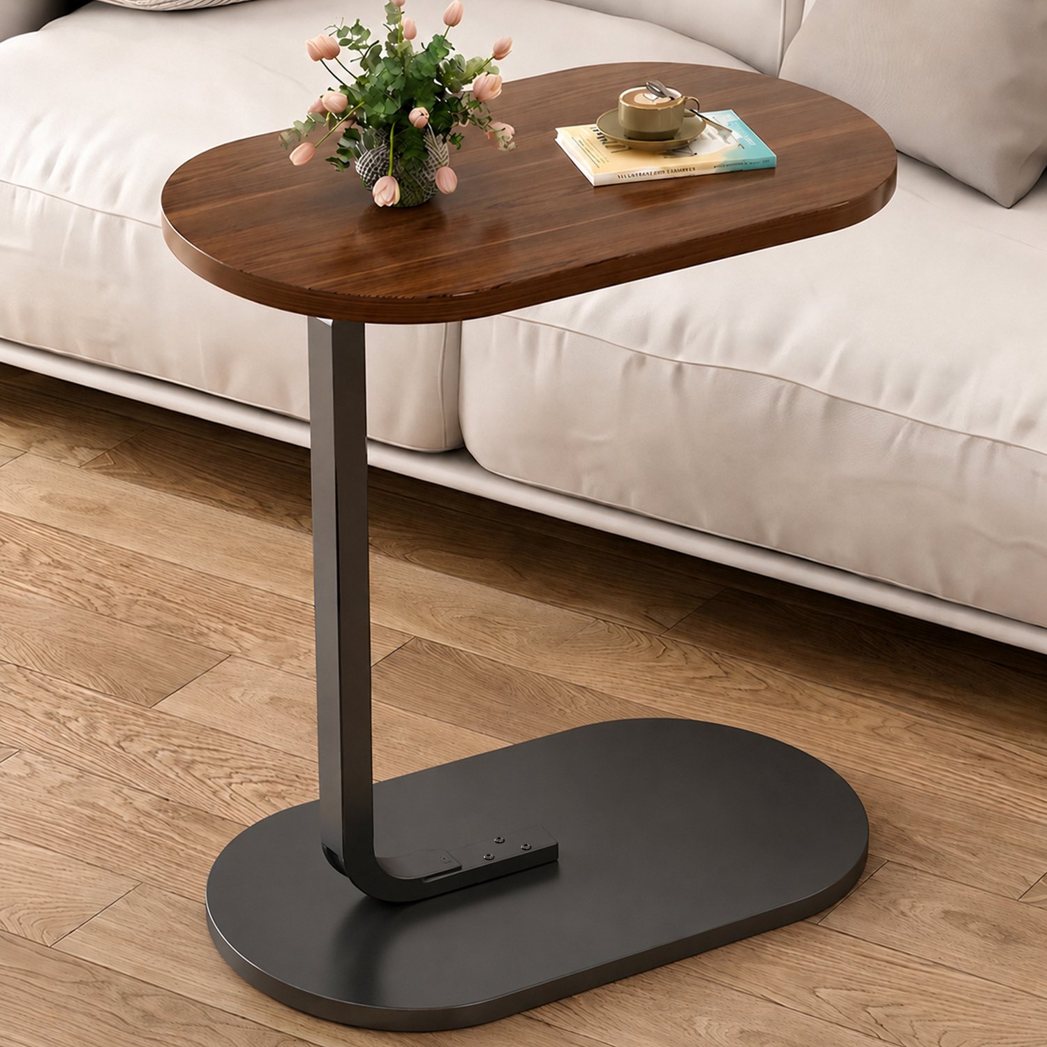 MIVRAY Bijzettafel C-vormig – Multifunctioneel Tafeltje – Voor Laptoptafel voor Bank en Bed– Verplaatsbaar – 45 x 28 x 60 cm – Hout – Walnootkleur