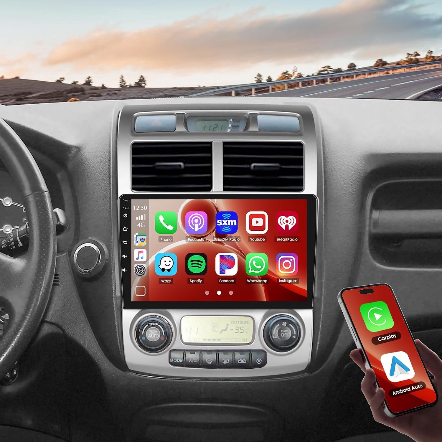 Hikity 2+64G Radio voor Kia Sportage 2005-2010 met Wireless Carplay Android Auto, 9 Inch Touch Screen Android 13 Radio met Mirror Link FM/RDS EQ WIFI Bluetooth GPS 26UI SWC MIC Camera