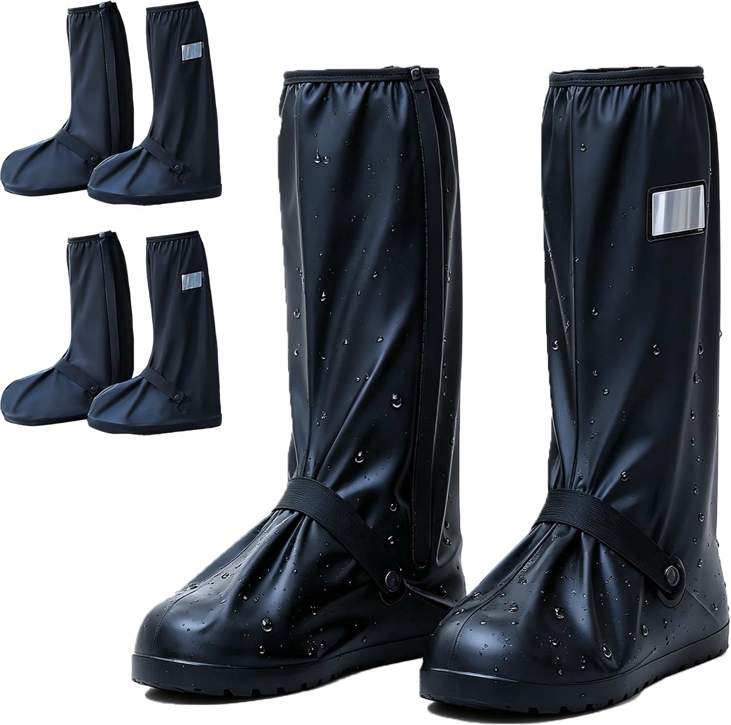 3 Paar Overschoenen Voor Regen, Waterdichte Fietsschoenen, Fietsoverschoenen, Inclusief 1 Paar M/L/XL, Geschikt Voor Schoenmaten 38-45, 40 Cm Hoge Cilinder, Reflecterende Strip
