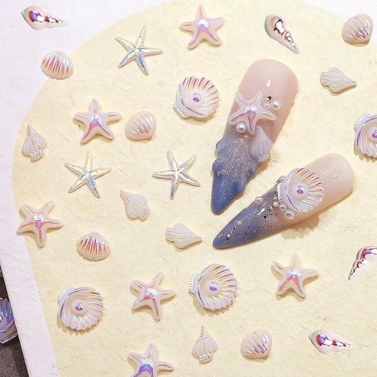 70 stuks nail art bedels zomer zee nageldesign van hars, nail art mini nageldecoratie stenen 3D nail art glitterstenen nagels kleurrijke strass-steentjes kleine zeester schelp nagelsieraden set — afbeelding 3