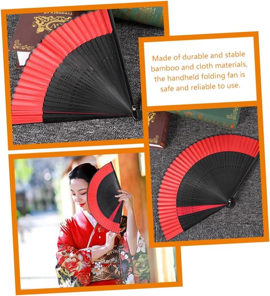 Vintage Handwaaier voor Dansers Lichtgewicht Duurzaam Inklapbaar Draagbaar Zwarte Afwerking met S Vormig Uitgesneden Patroon voor Traditionele Chinese Stijlen — afbeelding 5