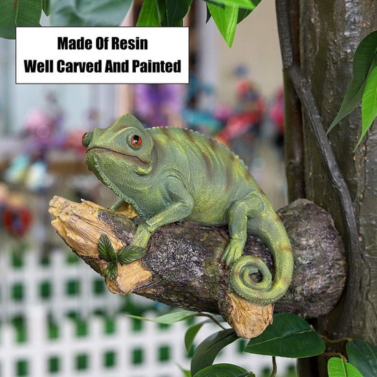 Hars kameleon standbeeld muur gemonteerde hagedis diy outdoor tuin boom decoratie sculptuur voor thuis kantoor tuin decor ornament — afbeelding 3