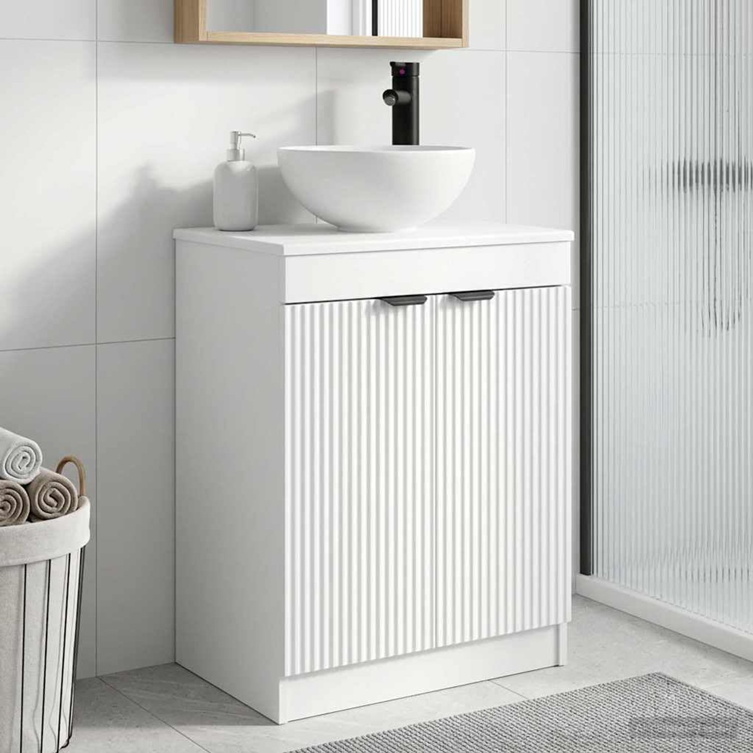 Witte badkamerkast met wastafel van houtmateriaal 54 x 35 x 83 cm