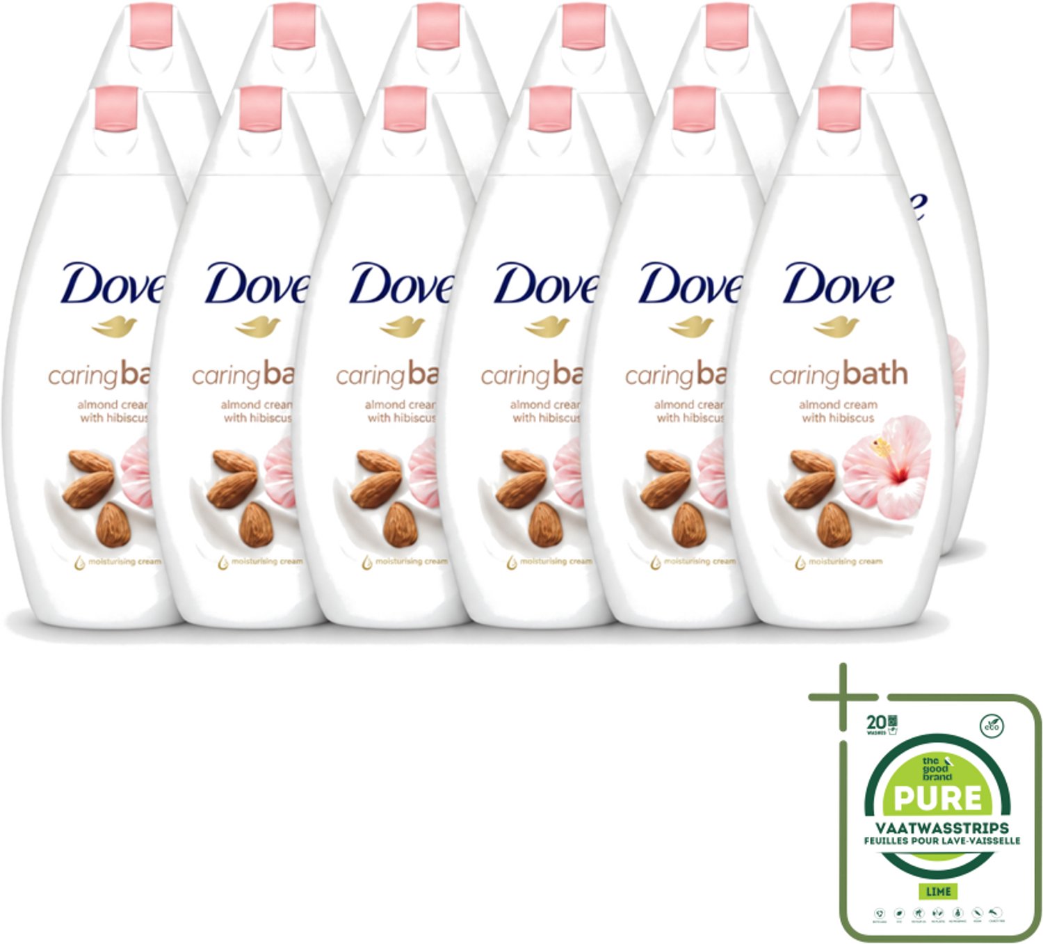 12 x Dove – Badcrème – Caring Bath Almond – 450 ml - Grootverpakking - Vaatwasstrips - Badcrème - Badcrème Voor Huid - Badcrème Voor Ontspanning - Badcrème Voor Gevoelige Huid - Badcrème Met Amandelmelk