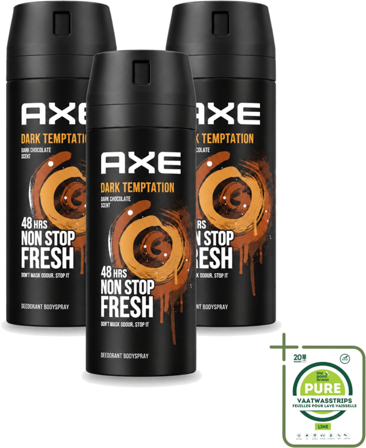 3 x Axe - Deodorant Bodyspray - 48hrs Non Stop Fresh - Dark Temptation - Dark Chocolate - 150 ml - Grootverpakking - Axe Dark Temptation - Deodorant - Chocolade - Geur - Verleiding