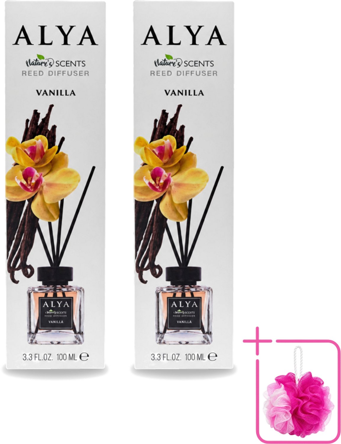 2 x Alya – Reed Diffuser – Vanilla – Interieurparfum - Bulkverpakking - Geurstokjes - Douchemop - Vanille