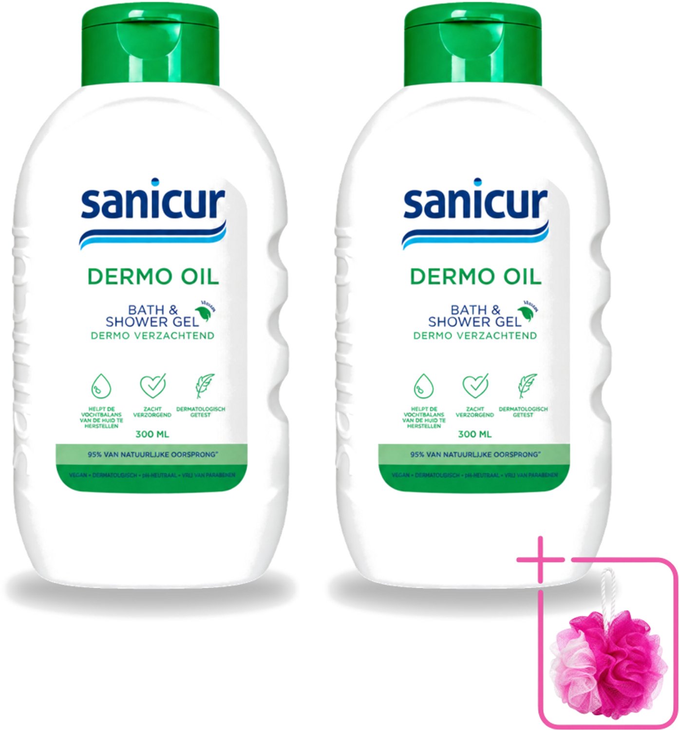 2 x Sanicur – Bad & Douchegel – Dermo-Oil – 300 ml - Bulkverpakking - Bad en douchegel - Douchemop - Droge huid