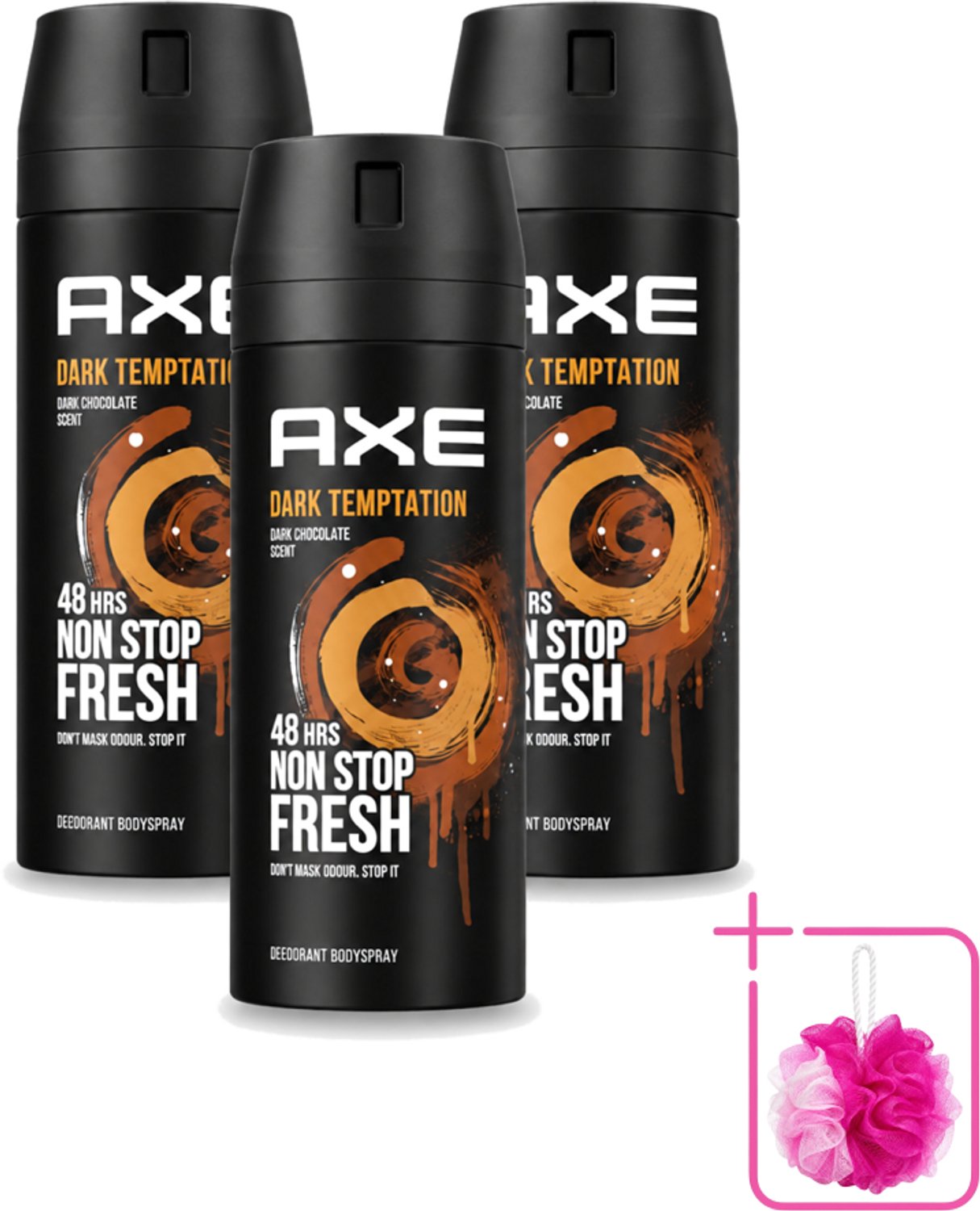 3 x Axe - Deodorant Bodyspray - 48hrs Non Stop Fresh - Dark Temptation - Dark Chocolate - 150 ml - Bulkverpakking - Axe Dark Temptation - Douchemop - Deodorant