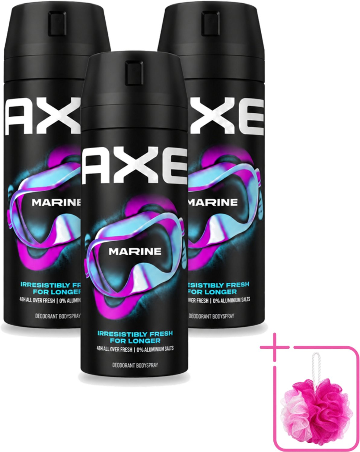 3 x Axe - Deodorant Bodyspray - 100% Fresh Fragrance - Marine - Sea Breeze & Sage - 150 ml - Bulkverpakking - Zeebries - Douchemop - Salie