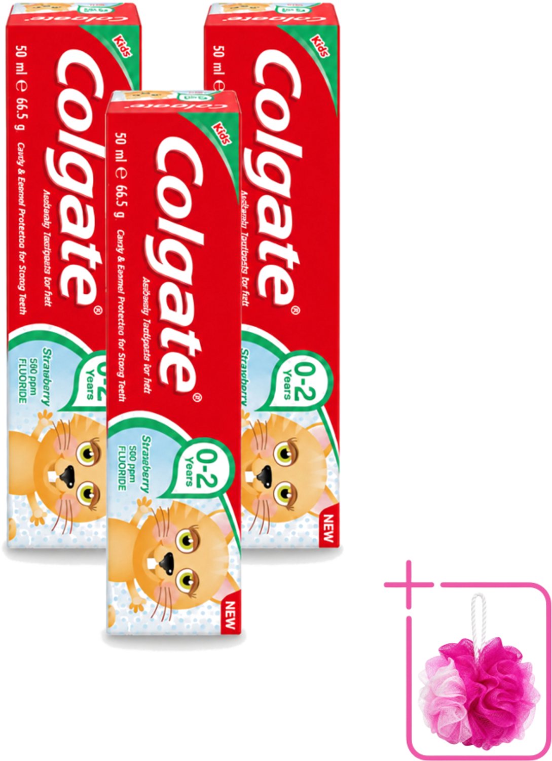 3 x Colgate - Aardbeismaak - Kindertandpasta - Voor 0 tot 2 jaar oud - 50ml - Bulkverpakking - Baby tandpasta - Douchemop - Kindertandpasta