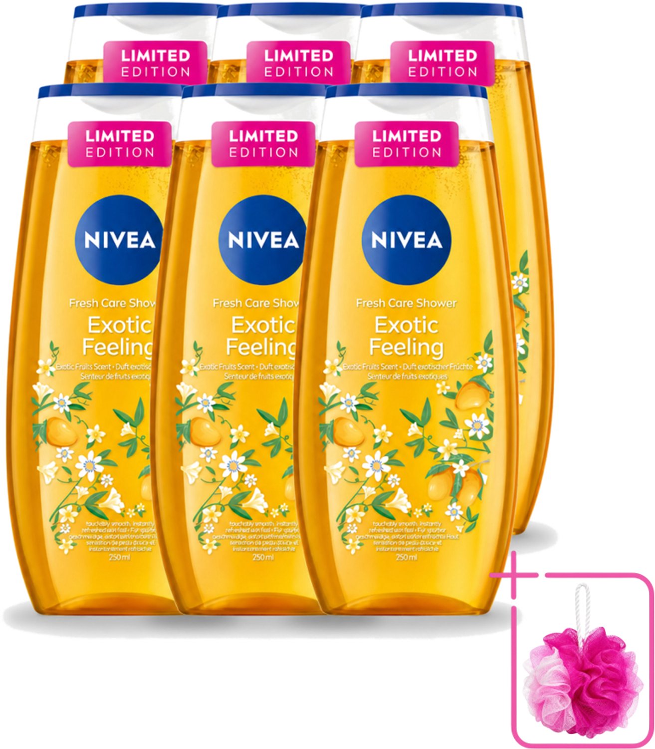 6 x Nivea – Douchegel – Exotic Feeling – 250 ml - Bulkverpakking - Douchegel - Douchemop - Tropische geur