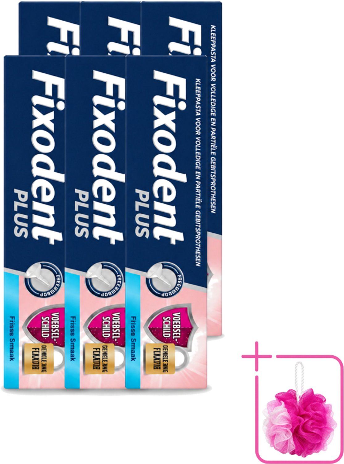 6 x Fixodent Plus – Kleefcrème – Food Barrier – Frisse Smaak – 40 g - Bulkverpakking - Kleefpasta kunstgebit - Douchemop - Voedselbarrière kunstgebit