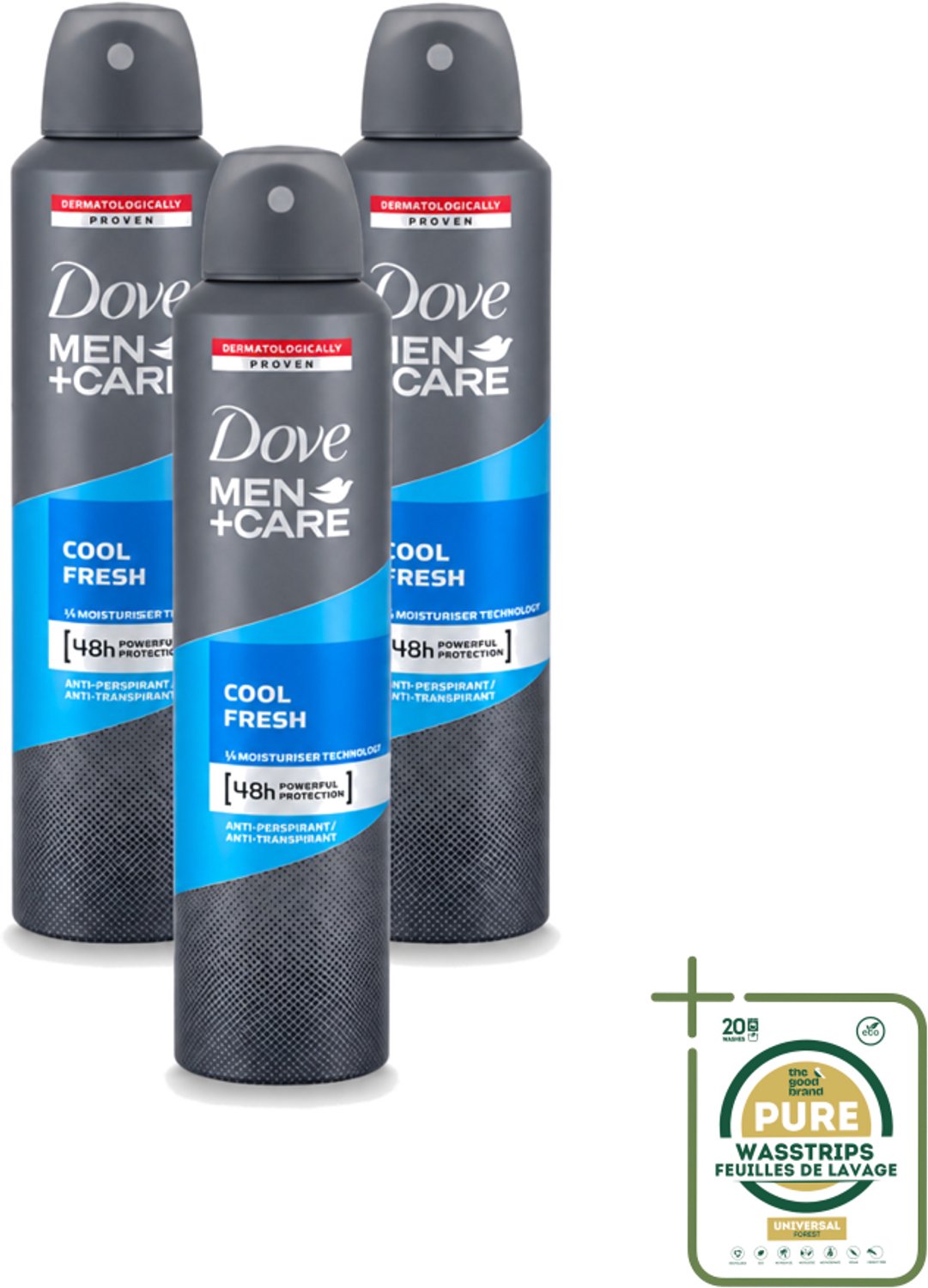 3 x Dove - Deodorant - Spray Men+Care Cool Fresh - Verfrissend en langdurige bescherming - 250 ml - Wasstrips - Deodorant Spray - Zweetgeur - Langdurige Bescherming - Frisheid - Mannelijke Geur