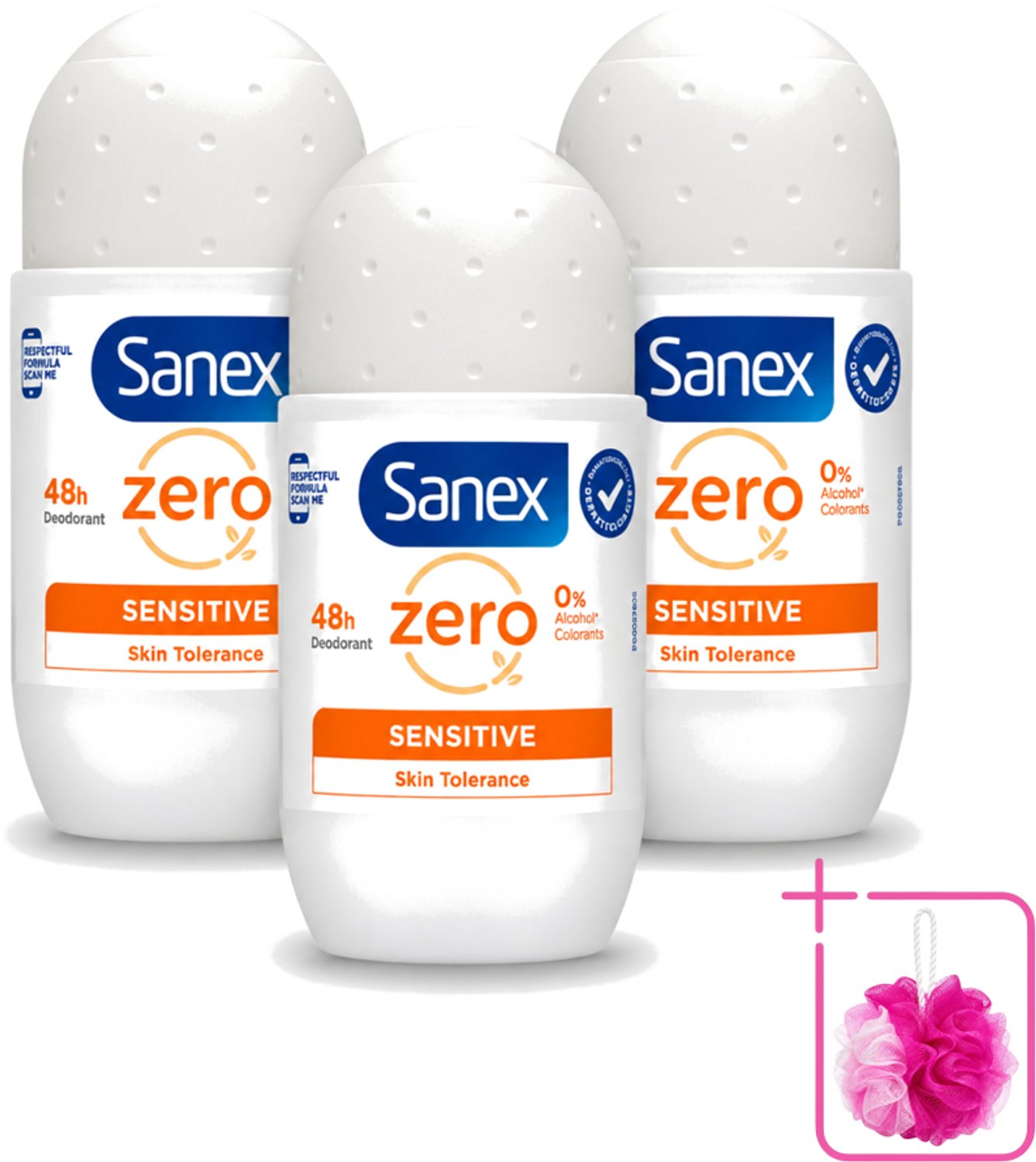 3 x Sanex - Deodorant - Roller - Zero% - Sensitive - Zonder Alcohol & Parabenen - 50 ml - Bulkverpakking - Deodorant zonder alcohol - Deodorant zonder parabenen