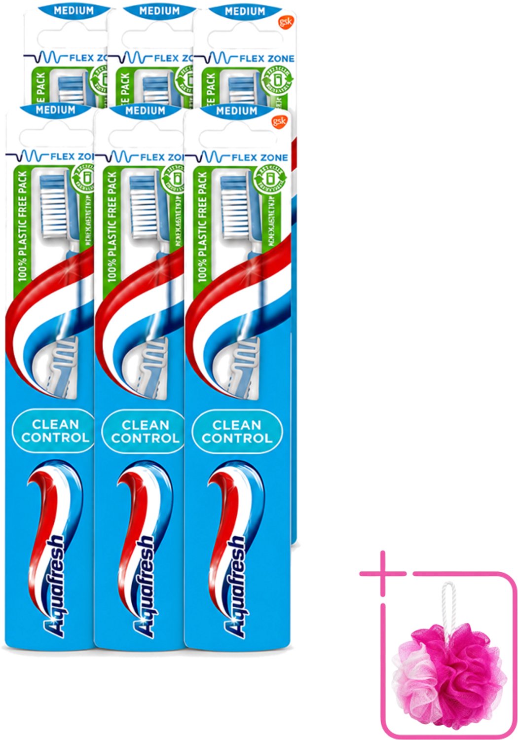 6 x Aquafresh - Tandenborstel - Clean Control - Medium - Grondige Reiniging - 1 Tandenborstel - Bulkverpakking - Tandenborstel - Tanden reinigen