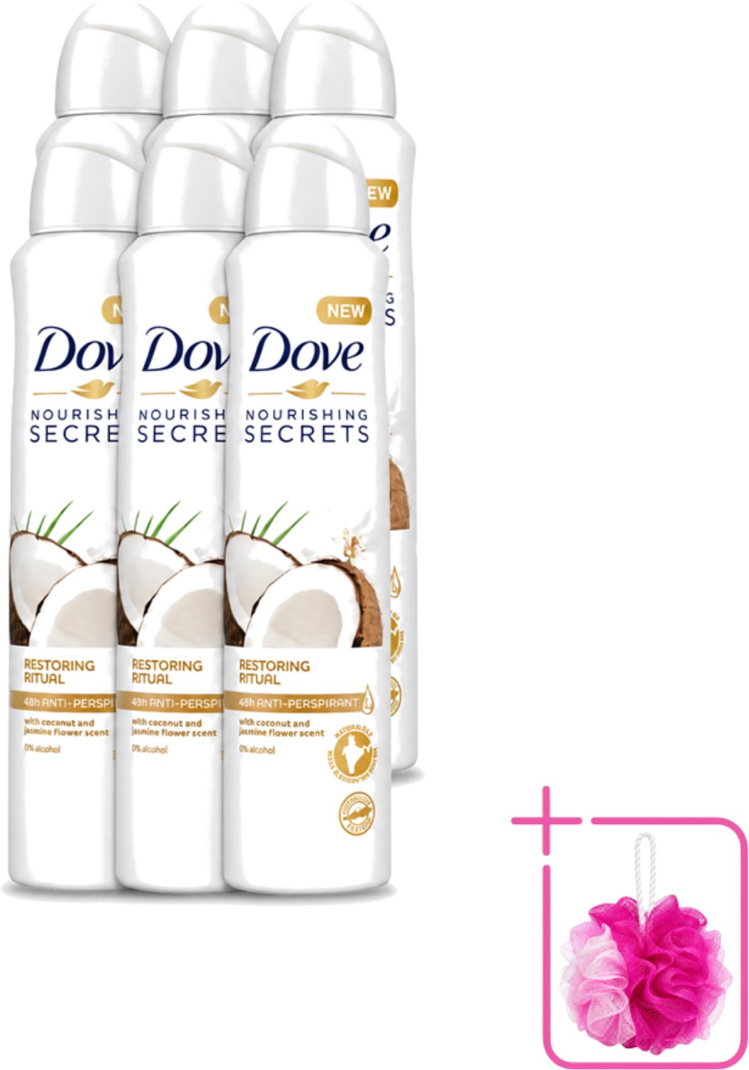 6 x Dove - Deodorant - Coconut & Jasmine Flower - Tropisch en verzorgend - 250 ml - Bulkverpakking - Deodorant spray - Kokos en jasmijn