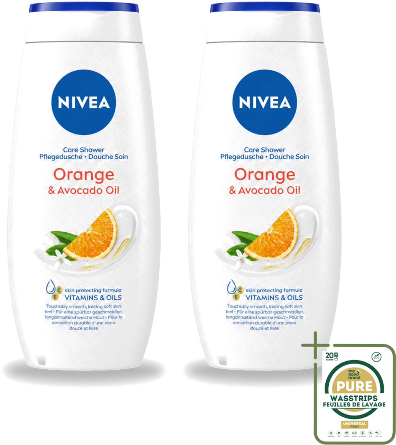 2 x Nivea - Douchegel - Orange - Voelbaar Gladde Huid - 250 ml - Wasstrips - Douchegel - Huid Verzorgen - Bamboemelk - Sinaasappelgeur - Voelbaar Gladde Huid
