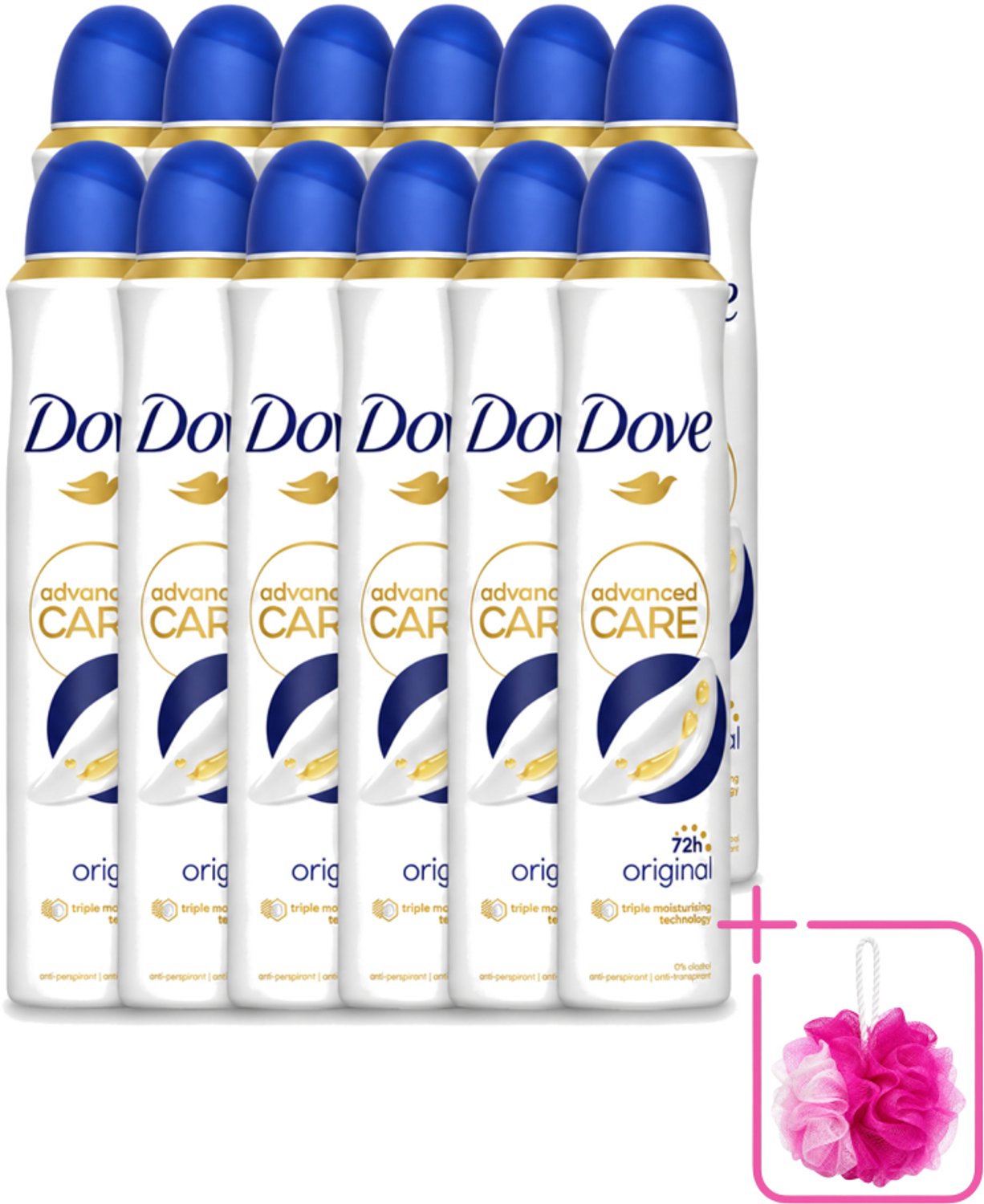 12 x Dove - Deodorant - Spray Advanced Care - Frisse en langdurige bescherming - 200 ml - Bulkverpakking - Anti-transpirant spray - Douchemop - Huidverzorging