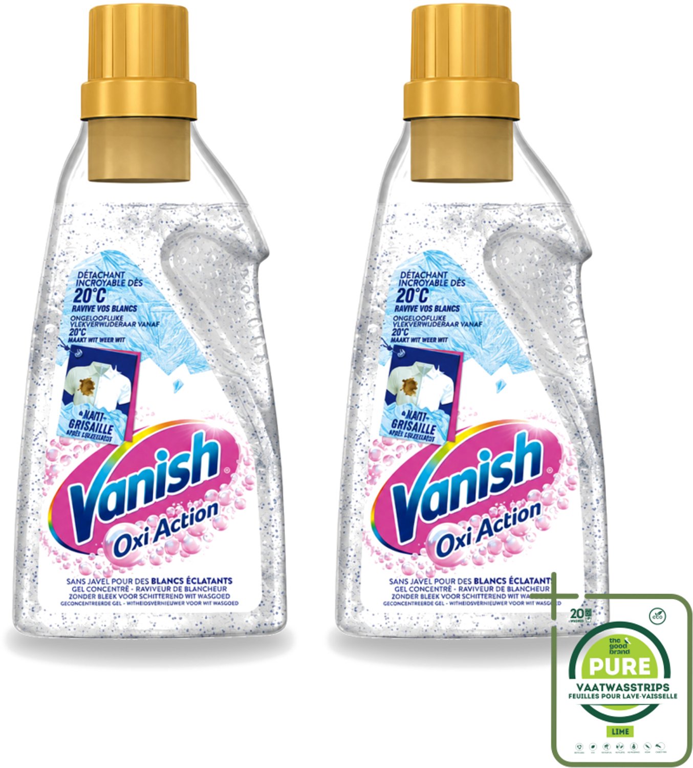 2 x Vanish – Wasbooster Gel – Oxi Action Whitening – 750 ml - Grootverpakking - Vaatwasstrips - Wasbooster - Witte Was - Vlekverwijdering - Wasprogramma - Zuurstof