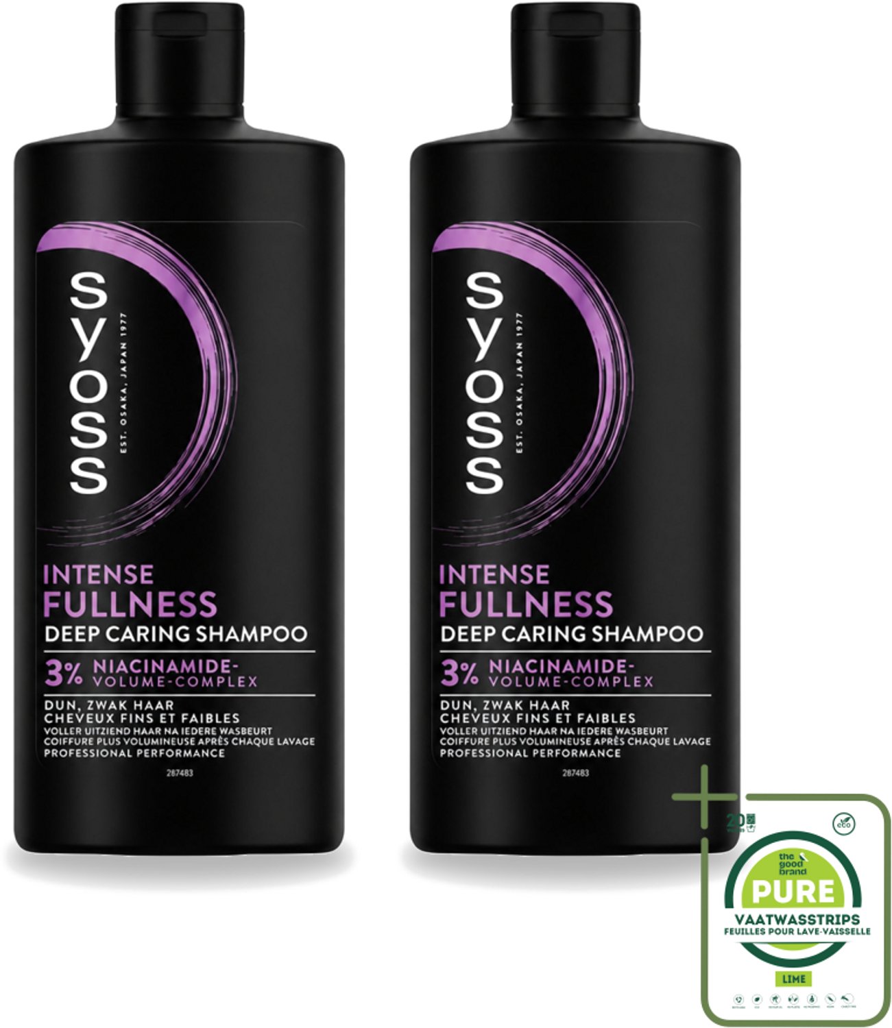 2 x Syoss – Shampoo – Intense Fullness – 440 ml - Grootverpakking - Vaatwasstrips - Volume Shampoo - Volumeshampoo - Haarversterking - Niacinamide Shampoo - Haarbody