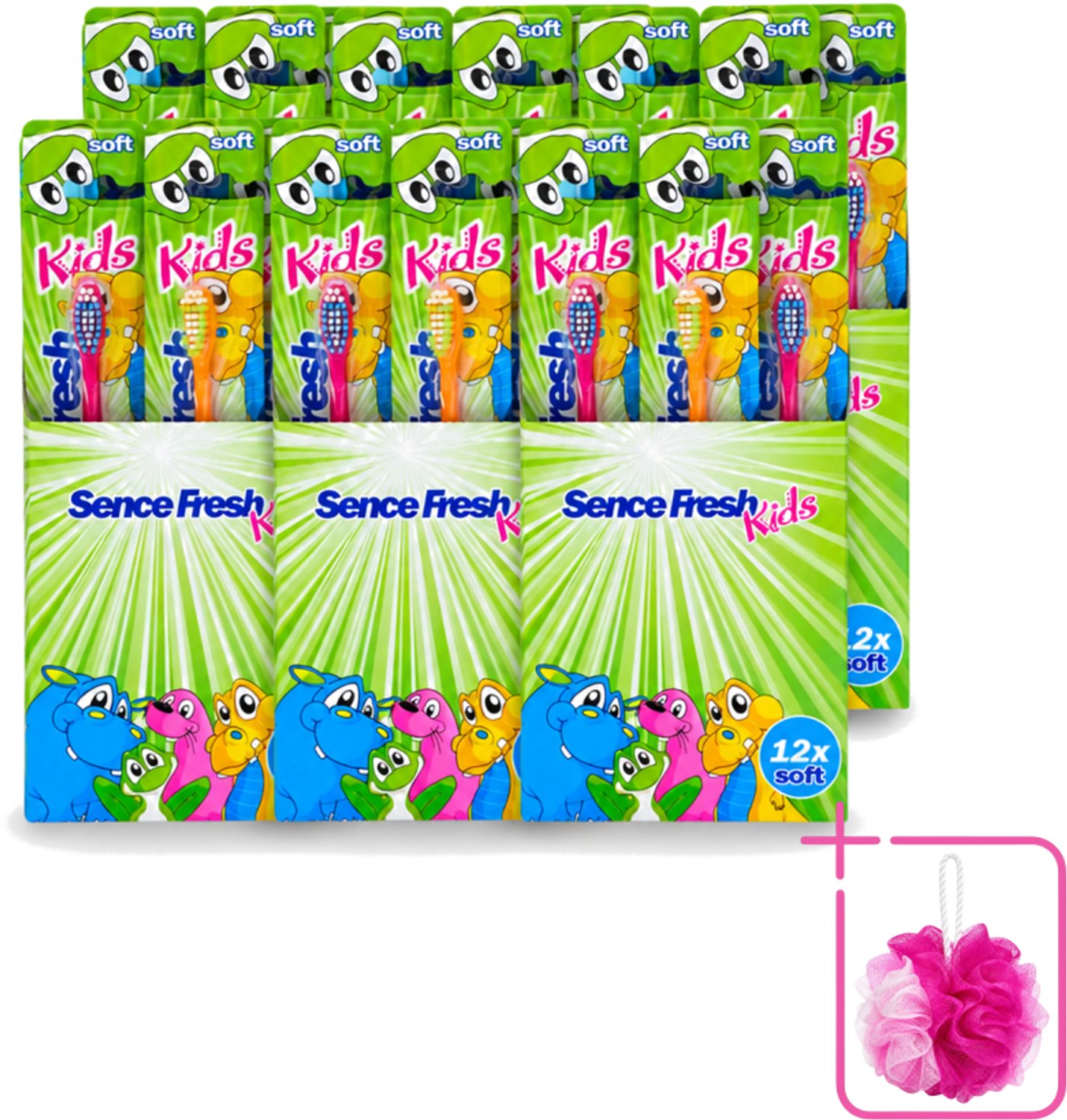 6 x Sence - Fresh Kids Soft - Tandenborstels - Zacht - 12 Tandenborstels - Bulkverpakking - Tandenborstel voor kinderen - Douchemop - Zachte tandenborstel