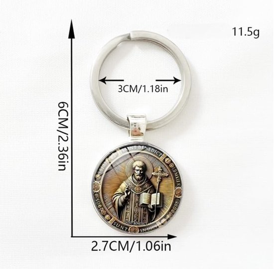 2 stuks St. Benedictus medaille sleutelhangers - gelegeerd glas, auto, rugzak, reizen, beschermende sleutelhangers voor spirituele begeleiding — afbeelding 5