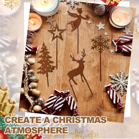 5 stuks tuinstekers voor Kerstmis, roestdecoratie, kerstdecoratie, kerstkaarsen, weerbestendig, leuke tuindecoratie van roestmetaal voor tuin, balkon, terras, bloempot — afbeelding 3