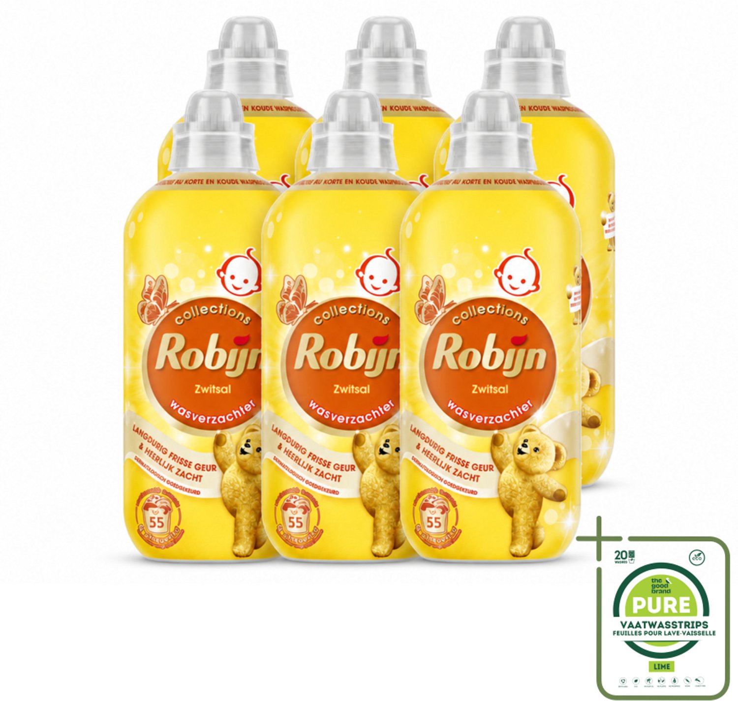 6 x Robijn – Wasverzachter – Zwitsal – 1,1 L - Grootverpakking - Vaatwasstrips - Wasverzachter - Wasgeur - Zwitsal - Vezelbescherming - Slijtagevermindering